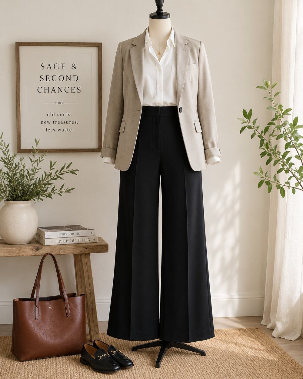 A New Day Wide Leg High Rise Bi-Stretch Career Pants Black Size 10R